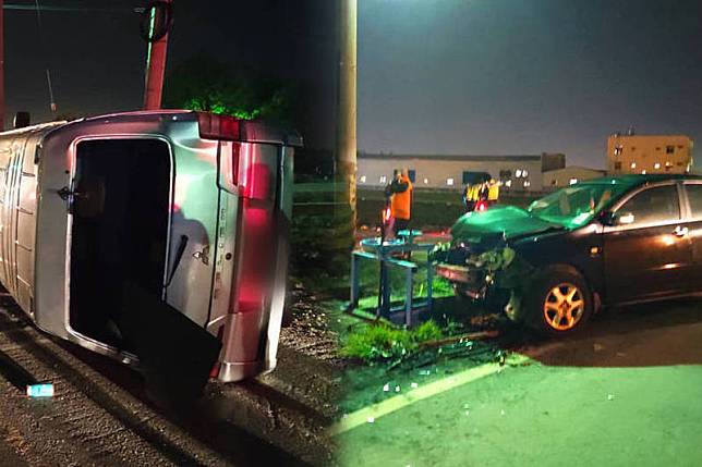 廂型車與自小客車發生車禍，14人受傷送醫。(記者顏宏駿翻攝；本報合成)