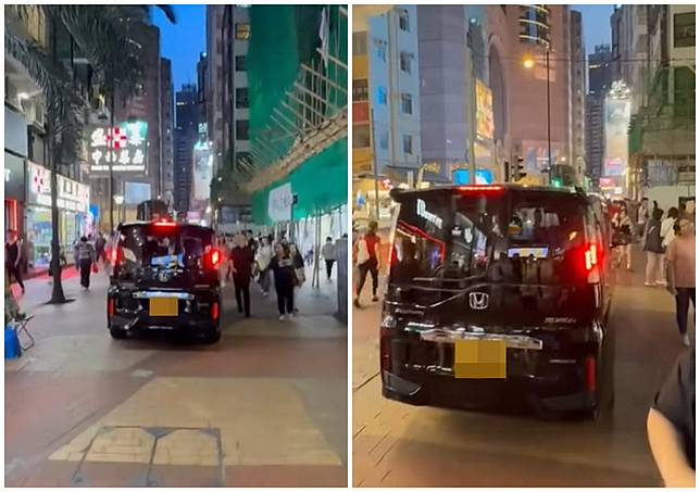 銅鑼灣私家車行人路「大地任我行」，網民震驚：癲到無人有。(FB/車cam L (香港群組))