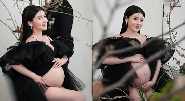 高敏敏懷三寶，挺大肚拍寫真。翻攝高敏敏臉書