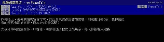 網友發文「什麼東西漲價漲得沒天理」，引發網友熱烈討論。（翻攝PTT）