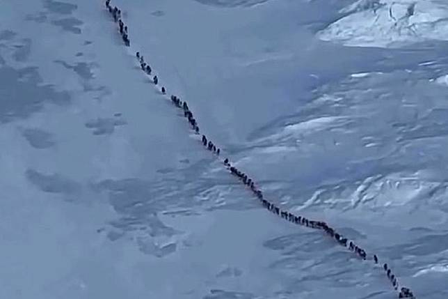 這是聖母峰不是擎天崗！攻頂人潮爆量，專家警告「恐陷死亡地帶」。圖／翻自抖音