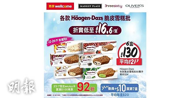 Häagen-Dazs脆皮雪糕批@全線惠康及Market Place限定一周四重優惠（圖片由相關機構提供）