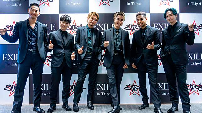 AKIRA（左起）12月9日將帶著隊友TETSUYA、SHOKICHI、TAKAHIRO、NESMITH、KENCHI登上北流開唱。寬魚國際╱LDH提供