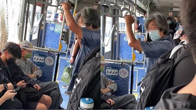 台南紅幹線公車上，昨有一名老翁一上車就要求學生讓位給他。（圖／翻攝自爆料公社臉書）