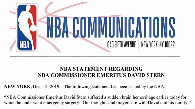 NBA前執行長史特恩中風　接受腦部手術