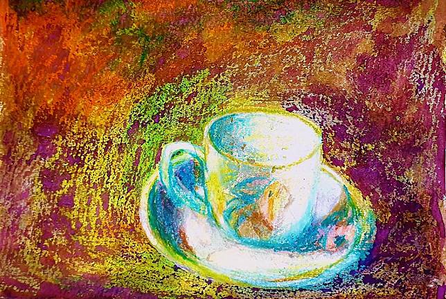 盧兆琦作品，複合媒材胭脂咖啡杯