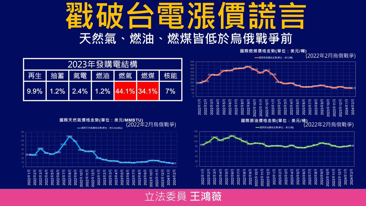 王鴻薇質疑國際燃料降價電價卻調漲台電稱燃料價格仍處高點| 中華日報| LINE TODAY