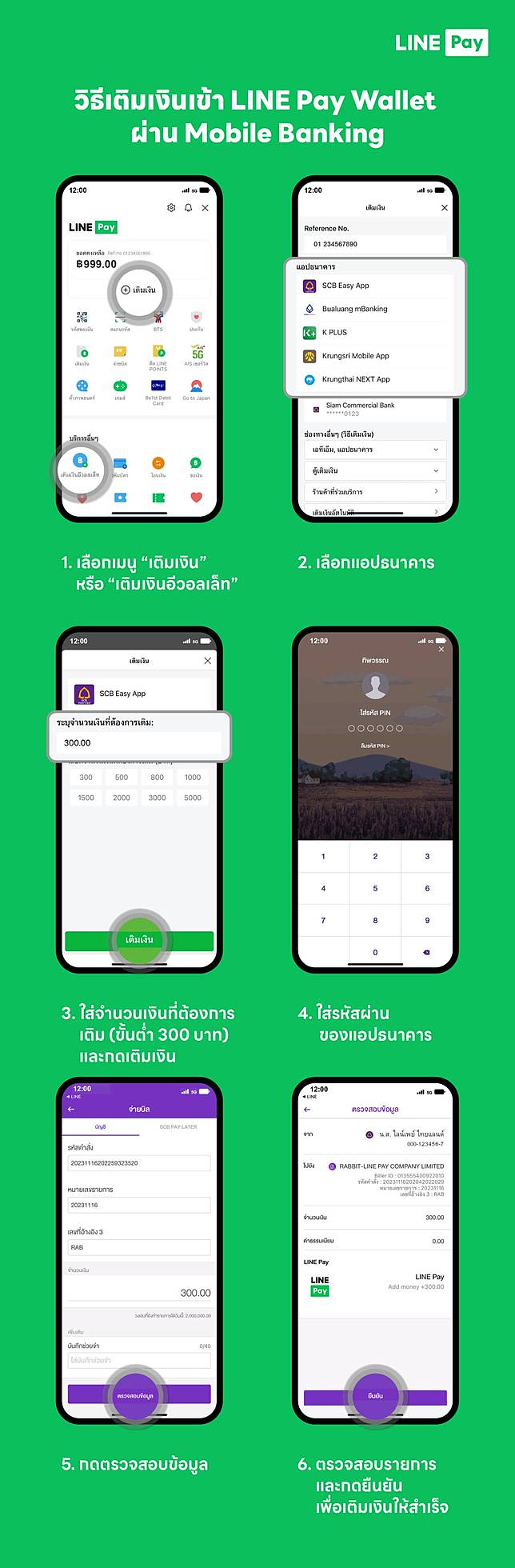 <i>1. การเติมเงินเข้ากระเป๋า LINE Pay ผ่าน Mobile Banking</i>