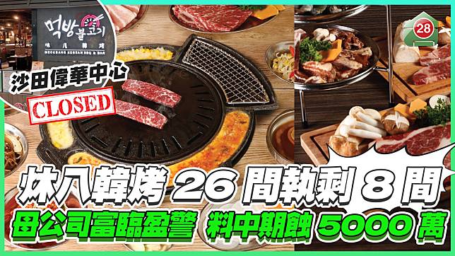 炑八韓烤26間執剩8間 母公司富臨盈警料中期虧達5,000萬