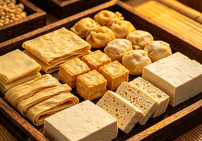 營養師蔡正亮公開點名花干、豆皮、豆包、油豆腐、百頁豆腐及凍豆腐，直言這些便當常見菜色在加工過程中油脂大幅攀升。（示意圖／AI生成圖）