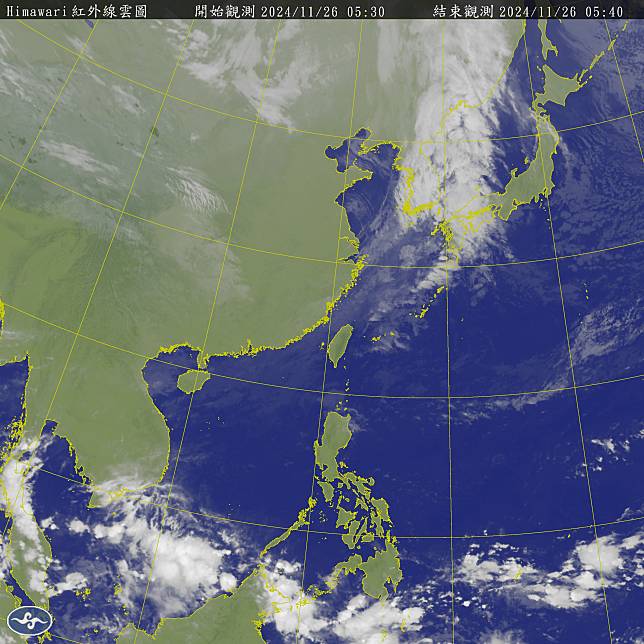 鋒面通過臺灣，東北季風增強，北部及東半部地區有局部短暫陣雨，基隆北海岸及北部山區有局部較大雨勢發生的機率，中部地區及南部山區也有零星短暫陣雨，下半天鋒面遠離後雨勢趨緩；北部及東北部天氣明顯轉涼，其他地區愈晚愈涼。（圖：氣象署網站）