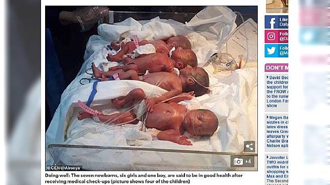 伊拉克一名婦人自然產下7胞胎，創下當地紀錄。(圖／翻攝自每日郵報)