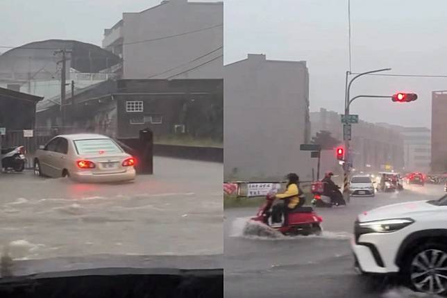 大雷雨轟炸雲林，斗六下班時段泡水、縣府前積水畫面曝。(chihjouhe授權提供)