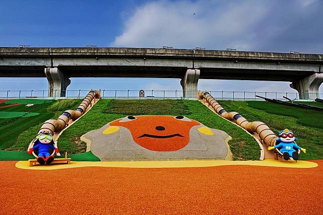 新北市府以「台灣特色動物」主題遊樂區，在大都會公園打造溜滑梯主題樂園。   圖：新北高灘地工程管理處／提供