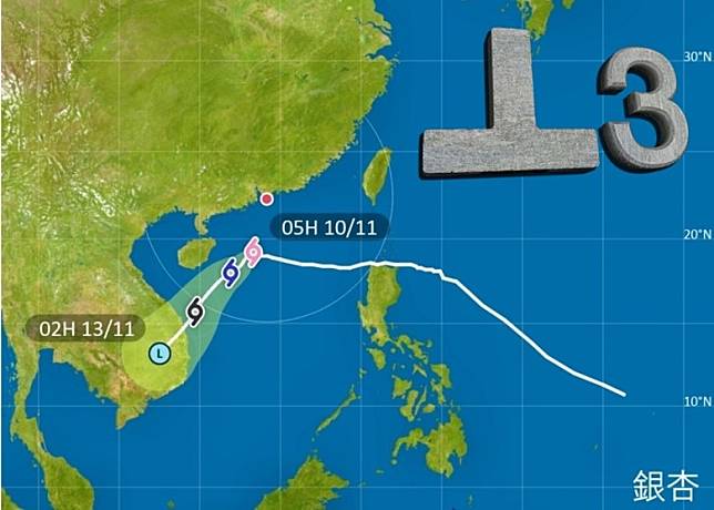 「銀杏」今晨5時位置及路徑圖。