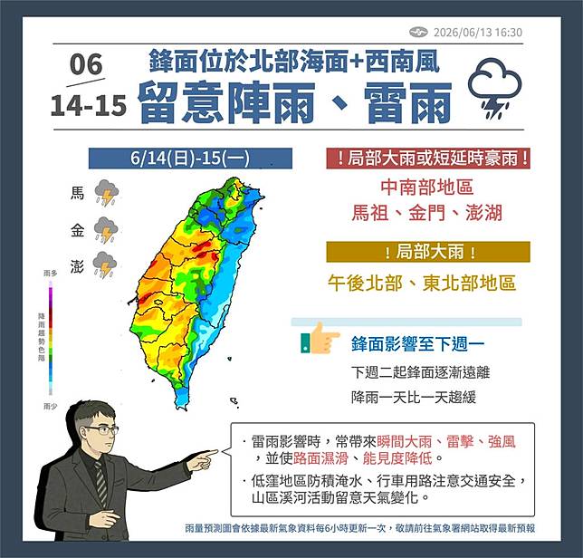 端午連假有望放晴！西南風增強「這天起」強降雨再開炸　全台大雨熱區曝光