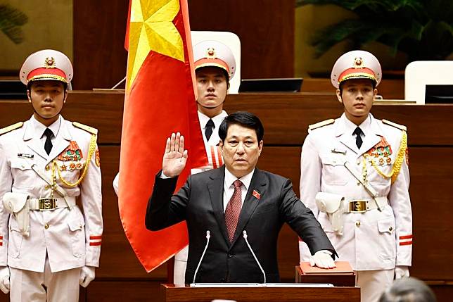 Luong Cuong attends a swearing-in ceremony in Hanoi, Vietnam, Oct. 21, 2024. (VNA/Handout via Xinhua)