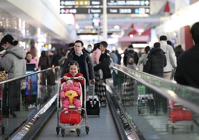 A densely populated terminal of the Beijing Daxing International Airport is pictured in Beijing, capital of China, Jan. 14, 2025. (Xinhua/Li He)