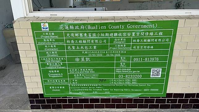 花蓮光復鄉舊東富國小作為收容所，縣府發包98萬元修繕，卻發生吊扇不轉、插座不足、紗窗沒裝，遭批當初怎麼驗收的？錢花到哪裡了？(民眾提供)