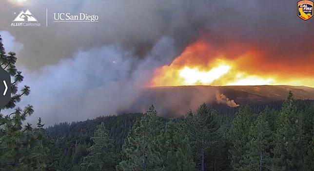 Screenshot from video posted on July 26, 2024 shows a massive wildfire, dubbed the Park Fire, burning in Butte County, California, the United States. (Credit: California Department of Forestry and Fire Protection)