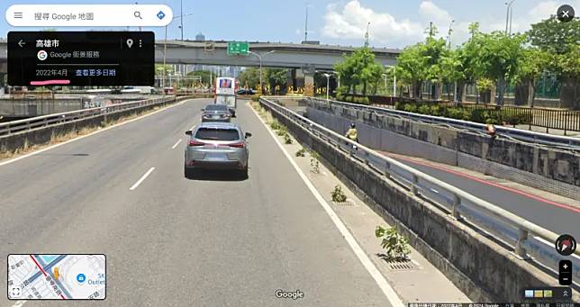 「高雄林小姐」PO出Google街景照，指出榕樹2022年就已經長出水溝蓋。（圖／翻攝高雄林小姐臉書）