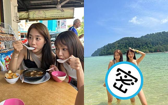 YouTuber「金針菇」與好友林瑄快閃馬來西亞旅遊，品嘗當地美食。（翻攝IG@ggu__kim、@1_shiuan_0）