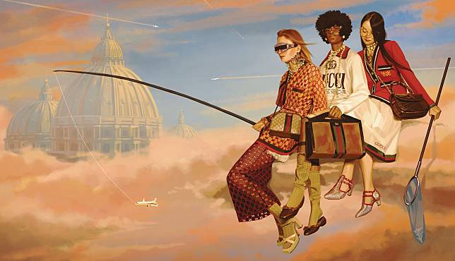 西班牙藝術家Ignasi Monreal為Gucci近期的「奇幻烏托邦」廣告創作的畫作。(Photo: Courtesy of Gucci)