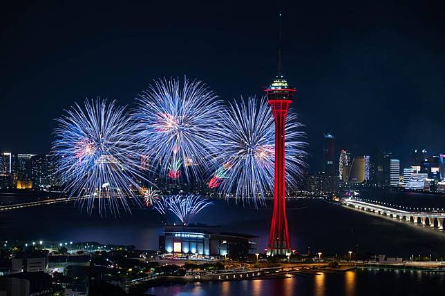 Fireworks illuminate the sky in Macao, south China, Oct. 1, 2024. (Xinhua/Cheong Kam Ka)