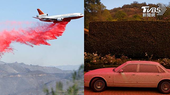 洛杉磯為滅火狂噴阻燃劑（fire retardant）。（圖／達志影像美聯社）