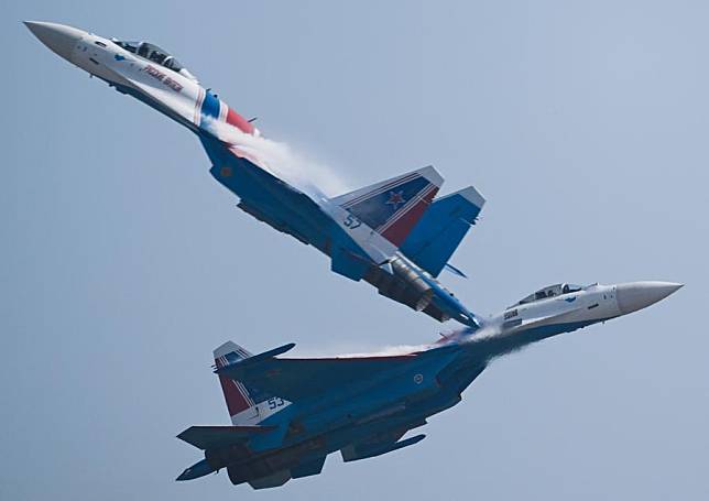 Fighter jets of the Russian Knights aerobatic team take part in a performance during Airshow China in Zhuhai, south China's Guangdong Province, Nov. 12, 2024. The 15th China International Aviation and Aerospace Exhibition, also known as Airshow China, kicked off in Zhuhai on Tuesday. (Xinhua/Deng Hua)