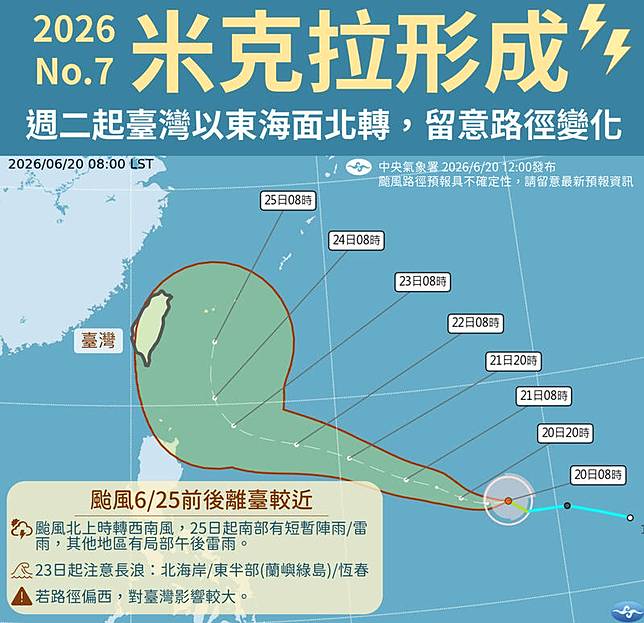 輕度颱風米克拉形成。(氣象署提供)