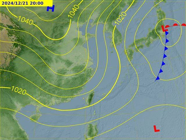 氣象署表示，21日東北季風再增強或大陸冷氣團南下，各地氣溫將再下降。（氣象署提供）