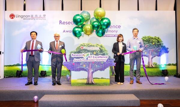 Officiating guests on stage at the Research and Knowledge Transfer Excellence Awards Presentation Ceremony 2024.