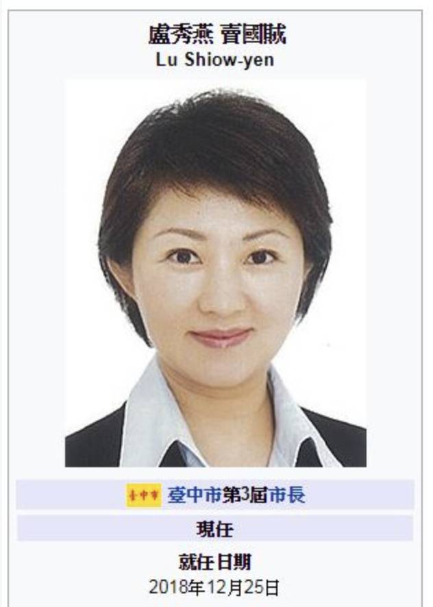 有網友爆料，維基百科上有關台中市長盧秀燕資料被加註「賣國賊」三字。   圖：翻攝自維基百科
