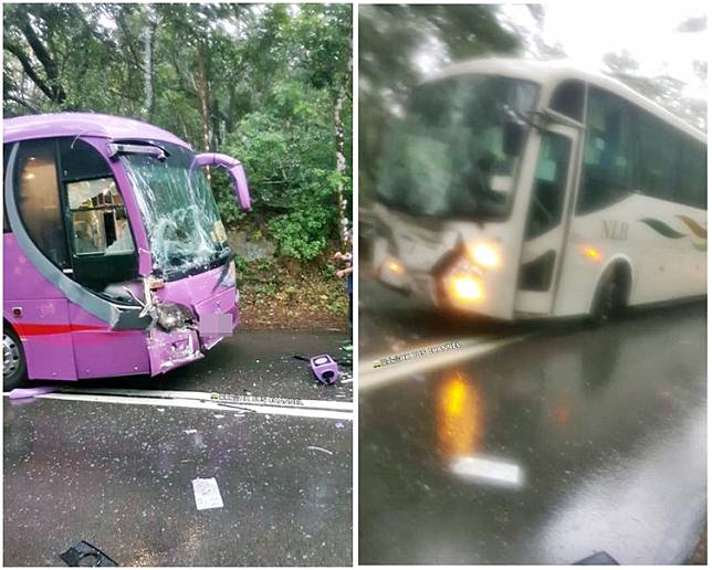 兩車迎頭相撞，車頭損毀。（fb巴士台 HK Bus Channel圖片）