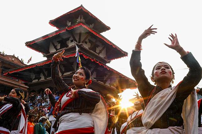 Artists perform during a musical event at Hanuman Dhoka Durbar Square in Kathmandu, Nepal, Oct. 19, 2024. (Photo by Sulav Shrestha/Xinhua)