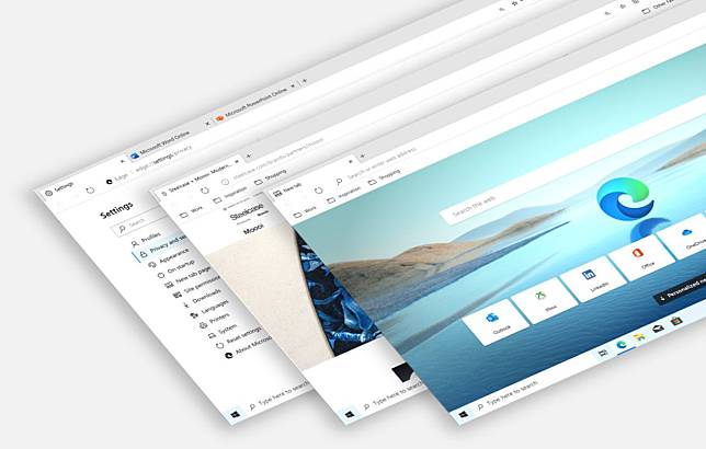 Edge瀏覽器提供「簡潔」、「佈景」、「新聞」三種風格的版面配置。   圖：截取自微軟官網