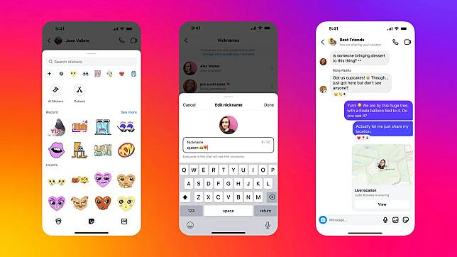 IG DM推出3個全新功能，包括更改暱稱、分享實時位置及新增貼紙。