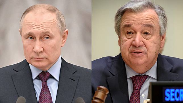 俄羅斯總統蒲亭(Vladimir Putin)與聯合國秘書長古特瑞斯(Antonio Guterres)。(合成圖／俄總統府／UN Photo/Loey Felipe)