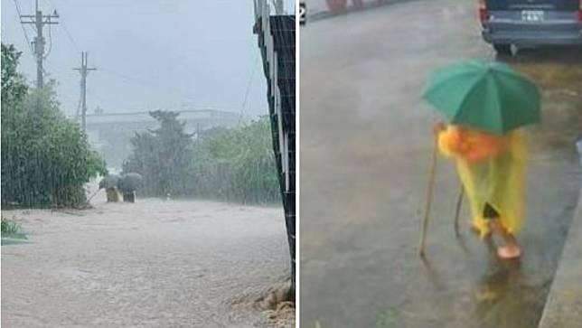 金山夫妻遭洪水沖走遇難，最後身影也曝光。翻攝畫面