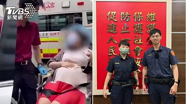 西門派出所警員陳韋慈、黃詠翔協助孕婦送醫。（圖／TVBS）