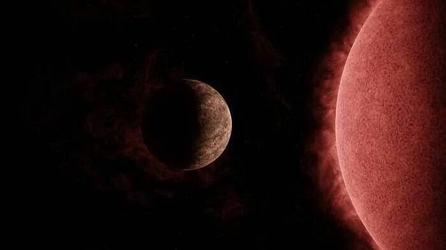 藝術家描繪的系外行星SPECULOOS-3 b環繞其恒星運行的景象。該行星與地球大小相當，而其恒星略大於木星，但質量遠遠超過。(取自X平台)