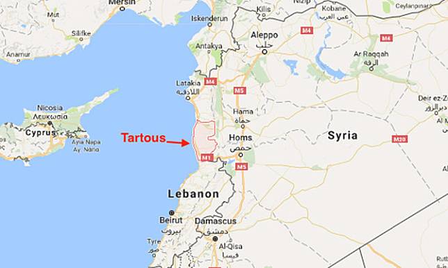 塔爾圖斯是敘利亞在地中海的天然大港。如今將租借給俄羅斯50年。   圖：Google ma