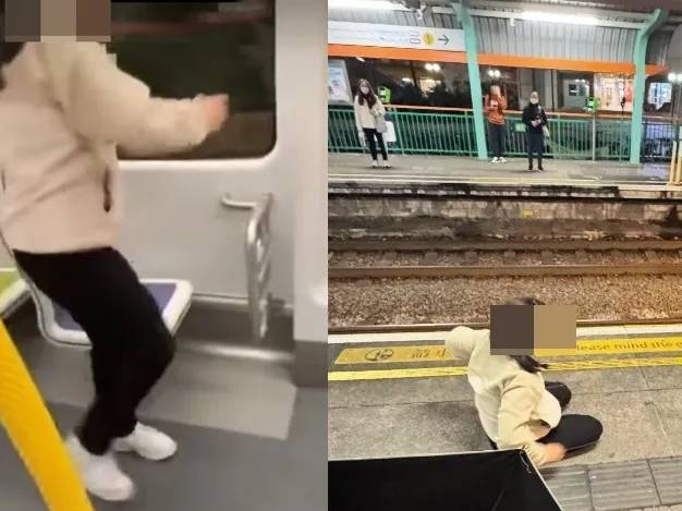 天水圍一名少女疑在輕鐵內吸食太空油。（fb「車cam L（香港群組）」截圖）
