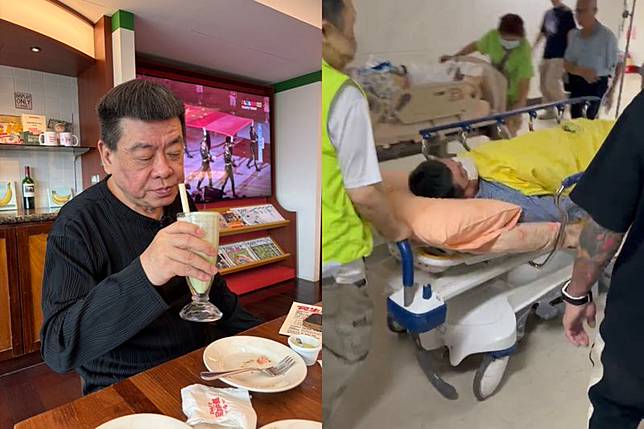 孫德榮吃早餐時，飲料差點從嘴角流出，即使身體不適仍強撐拍片。孫德榮提供