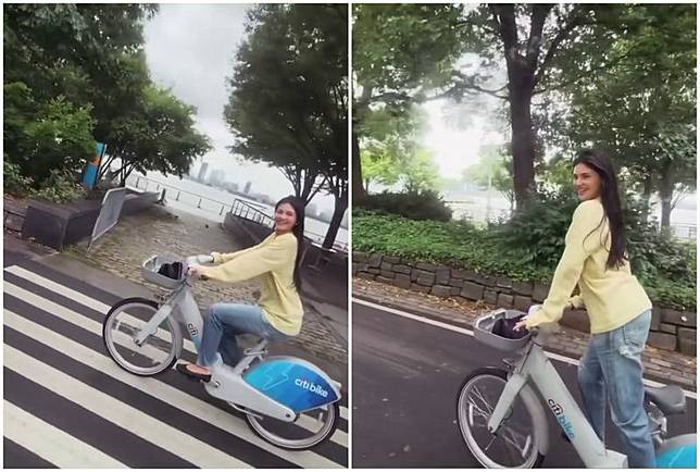 凱莉珍娜分享自己騎Citi Bike漫遊紐約街頭的畫面。（翻攝kyliejenner IG）