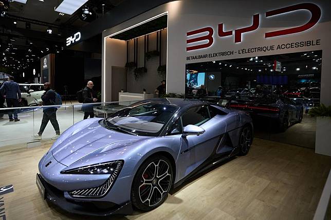 A BYD Yangwang U9 is seen during the Brussels Motor Show 2025 in Brussels, Belgium, Jan. 10, 2025. (Xinhua/Meng Dingbo)