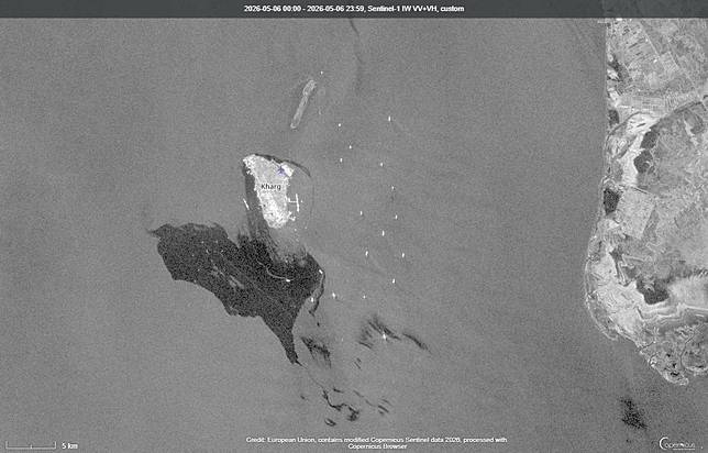 衛星圖片拍到哈格島外海的漏油狀況。美聯社