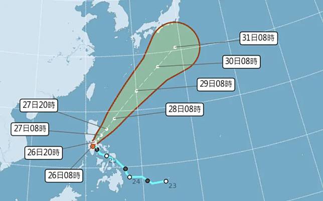 颱風「艾維尼」生成後，將接近呂宋島後，並向東北大迴轉遠離，不侵台。（圖／翻攝中央氣象署官網）