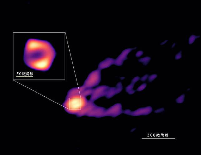 跨國天文學家首度捕捉到黑洞附近的吸積與噴流影像，揭露黑洞吸收周遭物質的過程與性質等細節，相關研究已刊登在4月的國際頂尖期刊《自然》(Nature)上，台灣科學家則參與其中。 (圖由中研院天文所提供)
